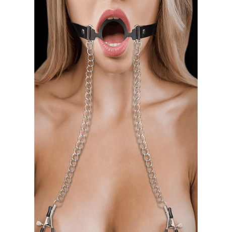 Ballknebel mit Nippelklemmen Schwarz 62 cm