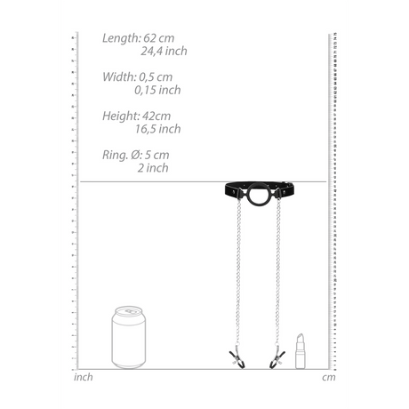 Ballknebel mit Nippelklemmen Schwarz 62 cm – Ansicht 6