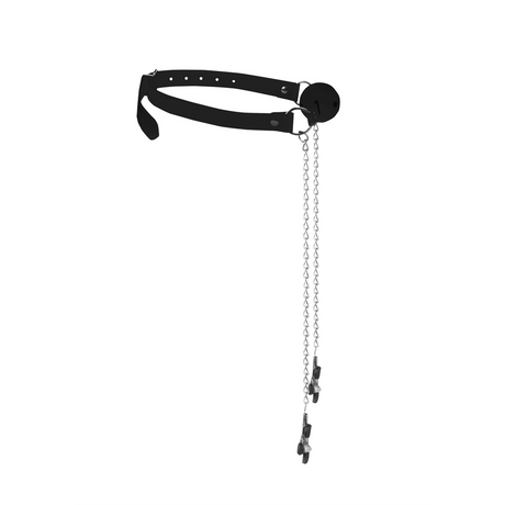 Ballknebel Ouch atmungsaktiv mit Nippelklemmen Schwarz – Ansicht 6