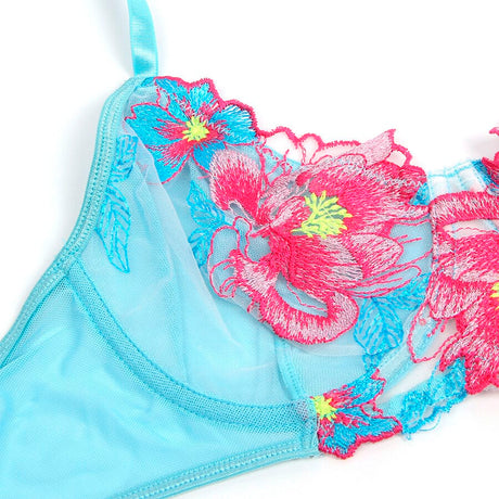 BH-Set BH- und Strumpfgürtel-Set mit Blumenstickerei Rosa S/M