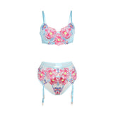 BH-Set BH- und Strumpfgürtel-Set mit Blumenstickerei Rosa S/M
