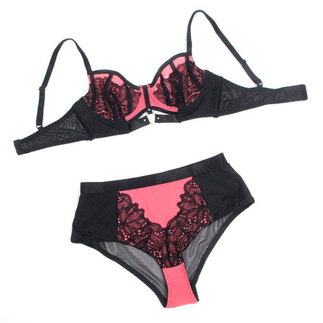 BH-Set Rosa BH-Set aus Lackleder und Netz mit Reißverschluss L/XL
