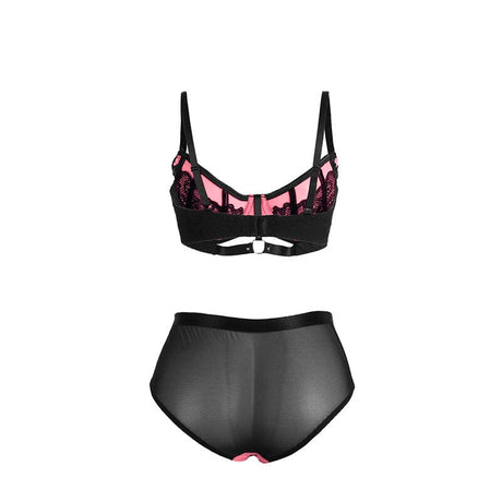 BH-Set Rosa BH-Set aus Lackleder und Netz mit Reißverschluss L/XL