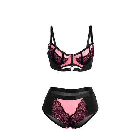 BH-Set Rosa BH-Set aus Lackleder und Netz mit Reißverschluss S/M