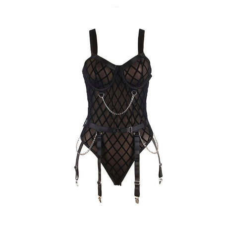 Body 9542277 Body mit Ketten + Strumpfgürtel Schwarz L/XL