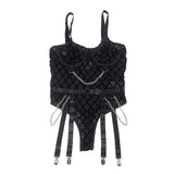 Body 9542277 Body mit Ketten + Strumpfgürtel Schwarz L/XL