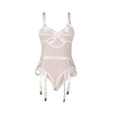 Body 954291 Body mit Ketten + Strumpfgürtel Weiss L/XL Weiß