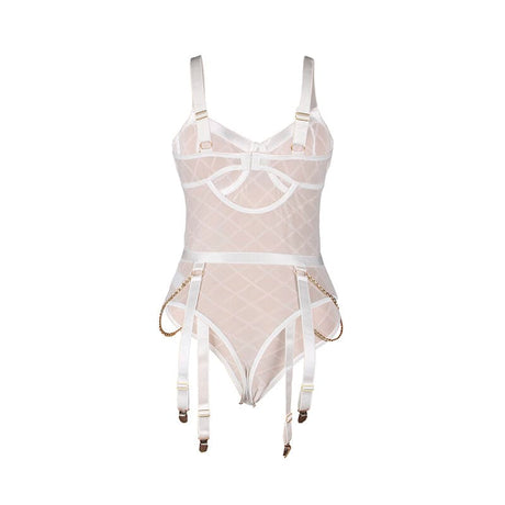 Body 954291 Body mit Ketten + Strumpfgürtel Weiss L/XL Weiß