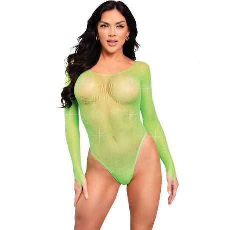 Body Langärmeliger Bodysuit mit Kristallmuster Grün