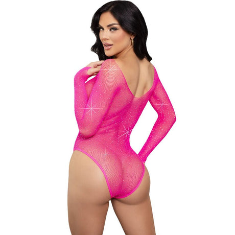 Body Langärmeliger Bodysuit mit Kristallmuster in Pink