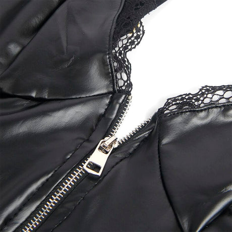 Body Schwarzer Leder-Body mit Reißverschluss L/XL