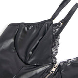 Body Schwarzer Leder-Body mit Reißverschluss S/M