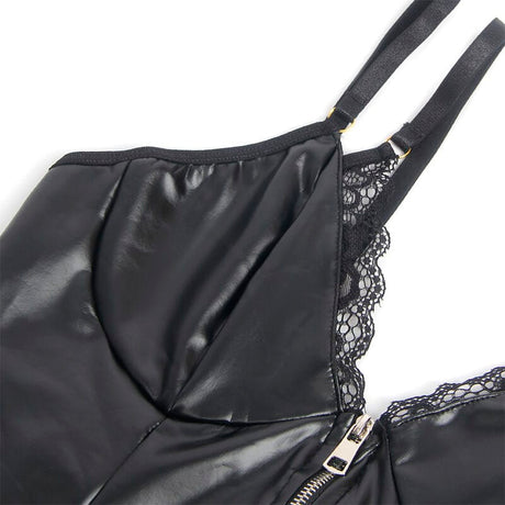 Body Schwarzer Leder-Body mit Reißverschluss S/M