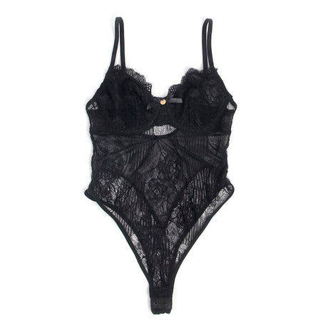 Body Spitzen-Bodysuit mit Unterteilverschluss Schwarz L/XL