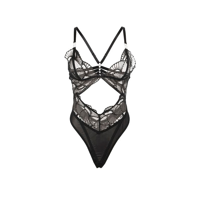 Body Transparenter Body mit Lochspitze Schwarz L/XL