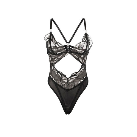 Body Transparenter Body mit Lochspitze Schwarz L/XL