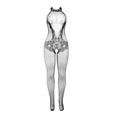 Bodystocking 951801 Bodystocking aus Netz und Spitze mit Oberem Ausschnitt Schwarz Eine