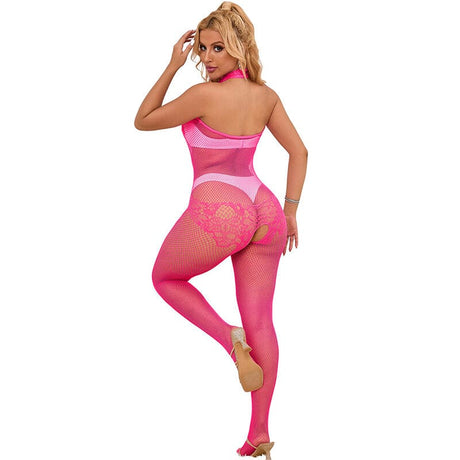 Bodystocking 952389 Bodystocking mit Schnittfreiem Netz und Spitze mit Hohem Hals Eine Rosa