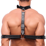 Bondage-Halsband aus Leder mit Armfixierung Schwarz