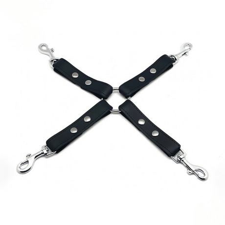 Bondage-Kreuz aus Leder mit vier Karabinern Schwarz – Ansicht 2