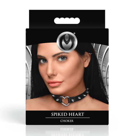 Choker Master Series Spiked Heart mit Nieten und Herzring PU-Leder in zwei Farben 41,9 cm – Ansicht 3