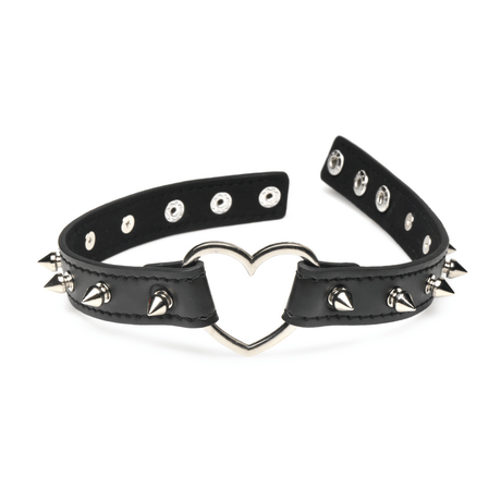 Choker Master Series Spiked Heart mit Nieten und Herzring PU-Leder in zwei Farben 41,9 cm – Ansicht 5