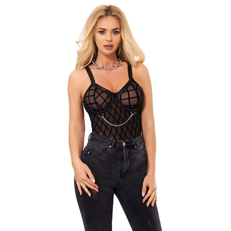 Dessous-Set 954260 Körper mit Ketten + Strumpfgürtel Schwarz S/M