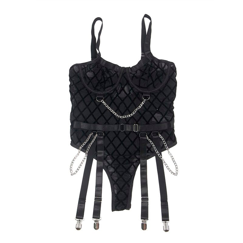 Dessous-Set 954260 Körper mit Ketten + Strumpfgürtel Schwarz S/M