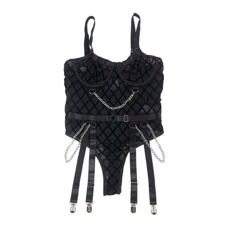 Dessous-Set 954260 Körper mit Ketten + Strumpfgürtel Schwarz S/M