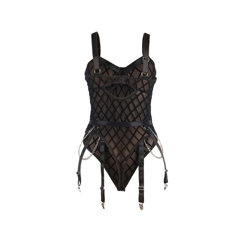 Dessous-Set 954260 Körper mit Ketten + Strumpfgürtel Schwarz S/M