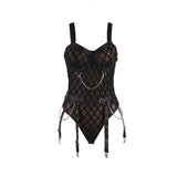 Dessous-Set 954260 Körper mit Ketten + Strumpfgürtel Schwarz S/M