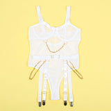 Dessous-Set 954284 Körper mit Ketten + Strumpfgürtel Weiss S/M Weiß