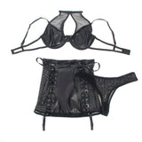 Dessous-Set Leder-BH und Rock-Set Schwarz L/XL
