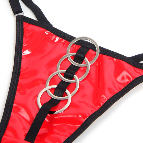 Dessous-Set Rotes BH-Set aus Lackleder und Netz mit Reißverschluss S/M