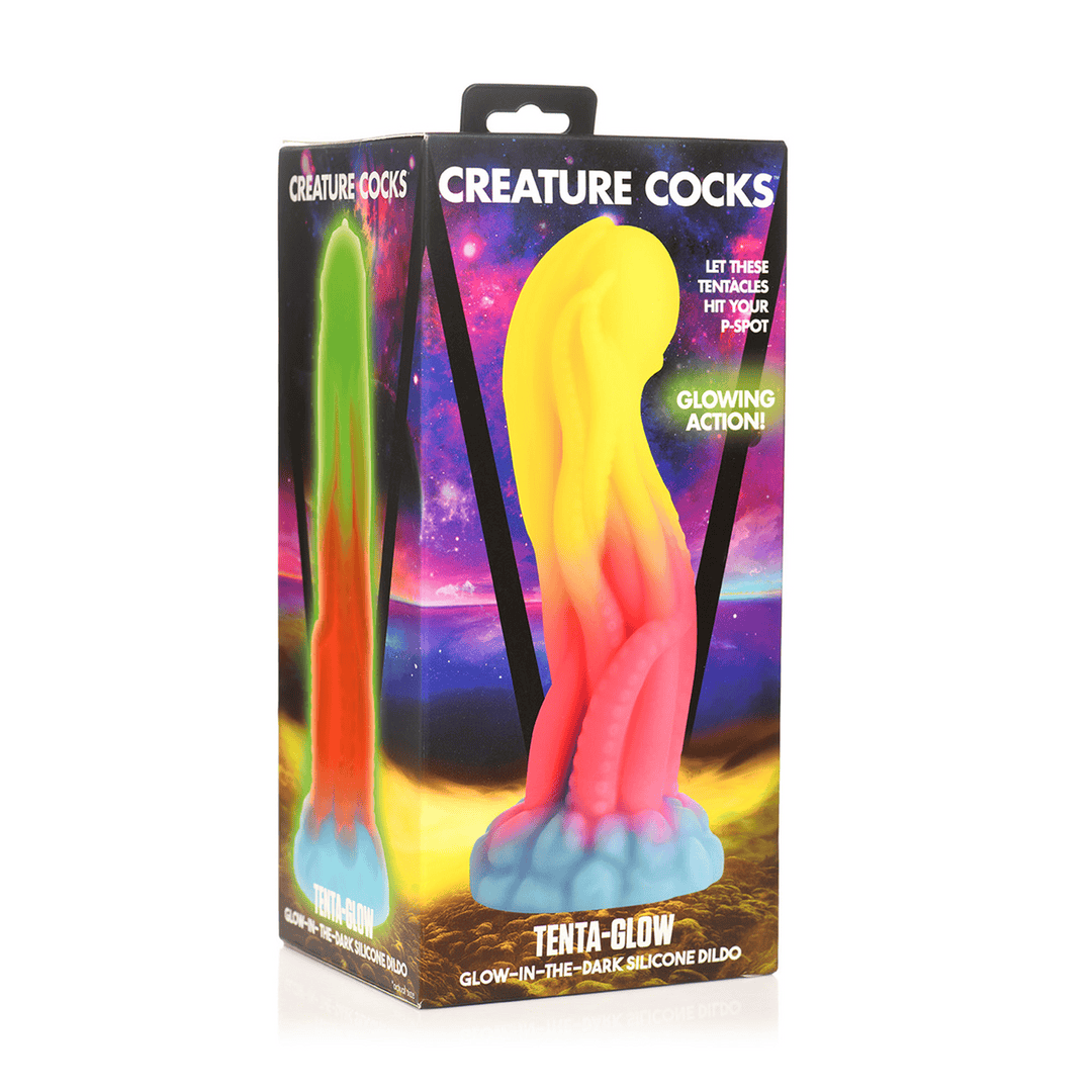 Dildo Creature Cocks Tenta-Glow nachtleuchtend Silikon Regenbogen 19,1 cm – Ansicht 2