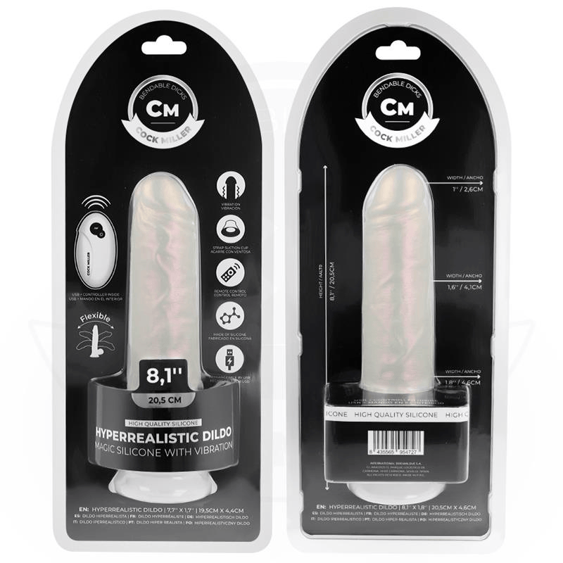 Dildo mit Saugnäpfen Lichtern und Vibration mit Fernbedienung Weiss Weiß 20,5 cm