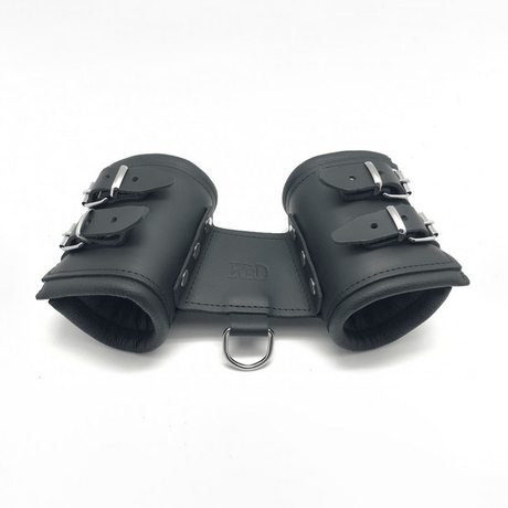Doppelhandschellen aus Leder gepolstert mit D-Ring Schwarz