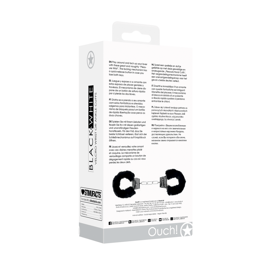 Fesseln Ouch für Hand oder Fuß Black and White mit Klettverschluss 33 cm Schwarz – Ansicht 3