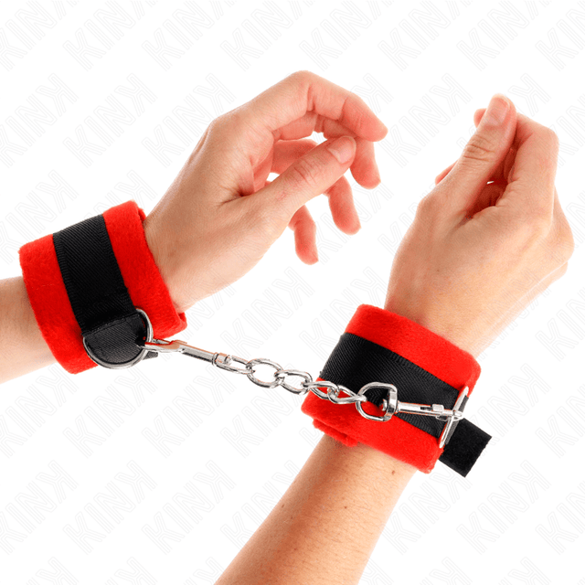 Fesselset Beginner Pelzhandmanschetten Schwarz-Rot