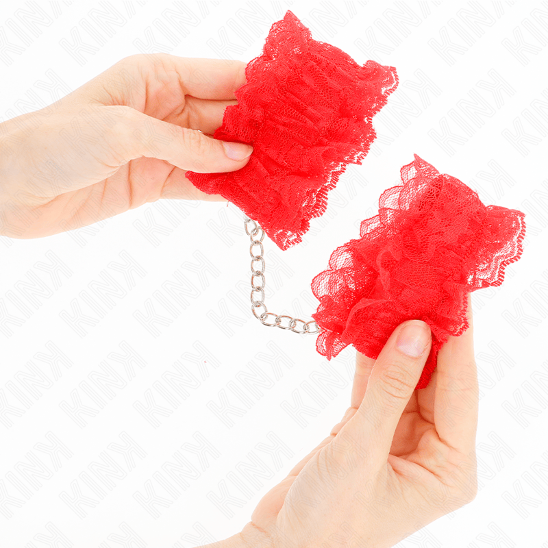 Fesselset Elastische Handgelenksfesseln aus Spitze Rot – Ansicht 4