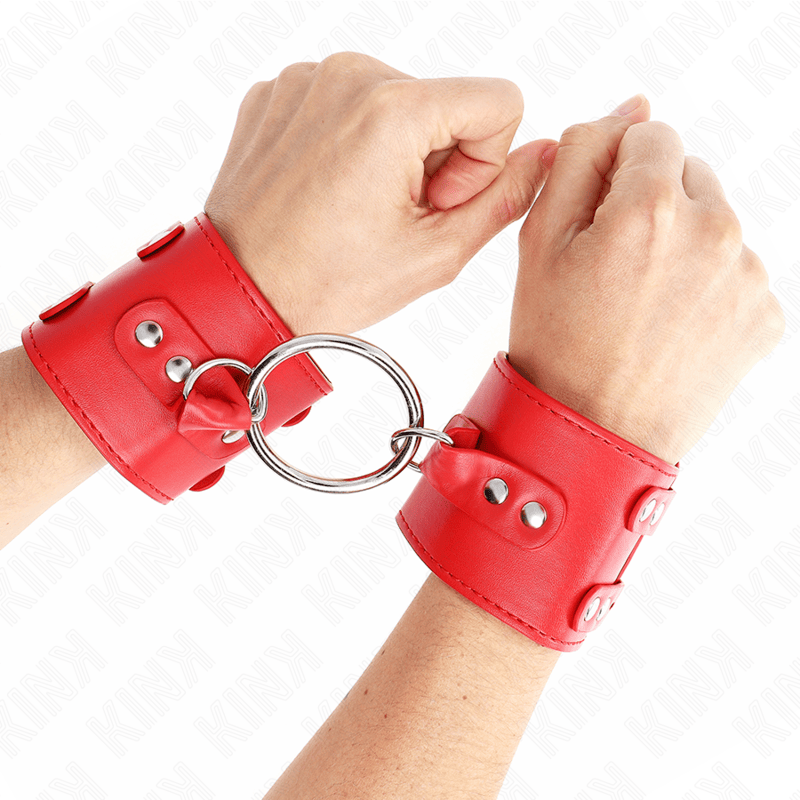 Fesselset Feste Handgelenkfesseln mit Ring und Nieten Verstellbar Rot 17- x