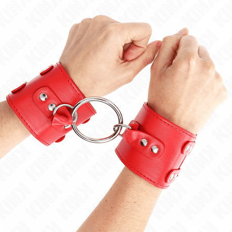 Fesselset Feste Handgelenkfesseln mit Ring und Nieten Verstellbar Rot 17- x