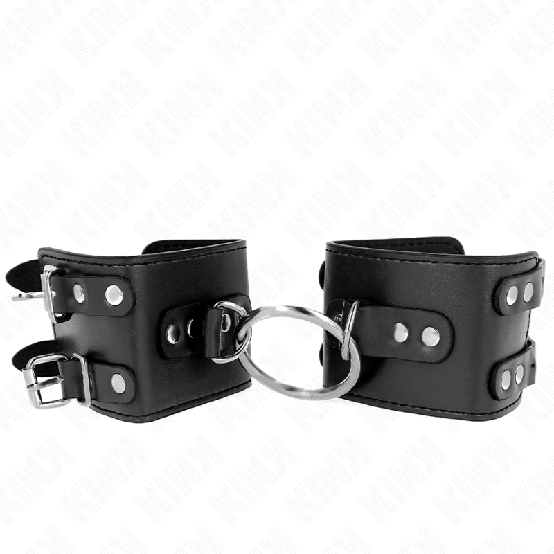 Fesselset Feste Handgelenkfesseln mit Ring und Nieten Verstellbar Schwarz 17 cm – Ansicht 2