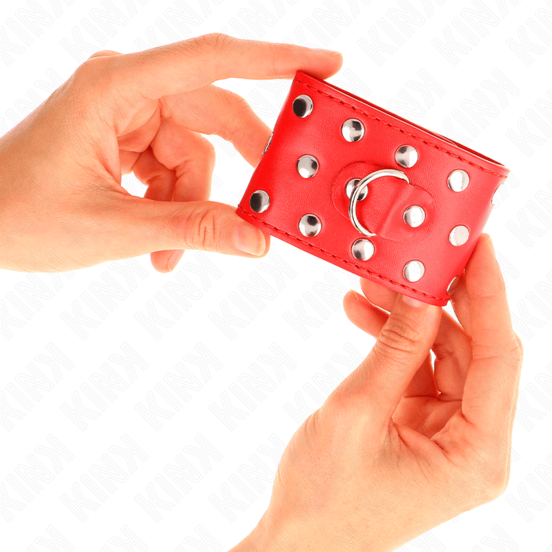 Fesselset Handgelenkfesseln mit Druckverschluss Voller Nieten Rot Verstellbar 19 cm – Ansicht 4