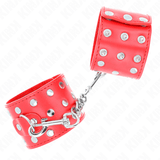 Fesselset Handgelenkfesseln mit Druckverschluss Voller Nieten Rot Verstellbar 19 cm – Ansicht 3