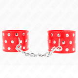 Fesselset Handgelenkfesseln mit Druckverschluss Voller Nieten Rot Verstellbar 19 cm – Ansicht 2