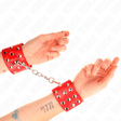 Fesselset Handgelenkfesseln mit Druckverschluss Voller Nieten Rot Verstellbar 19 cm