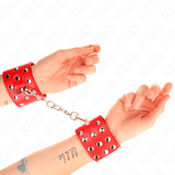 Fesselset Handgelenkfesseln mit Druckverschluss Voller Nieten Rot Verstellbar 19 cm