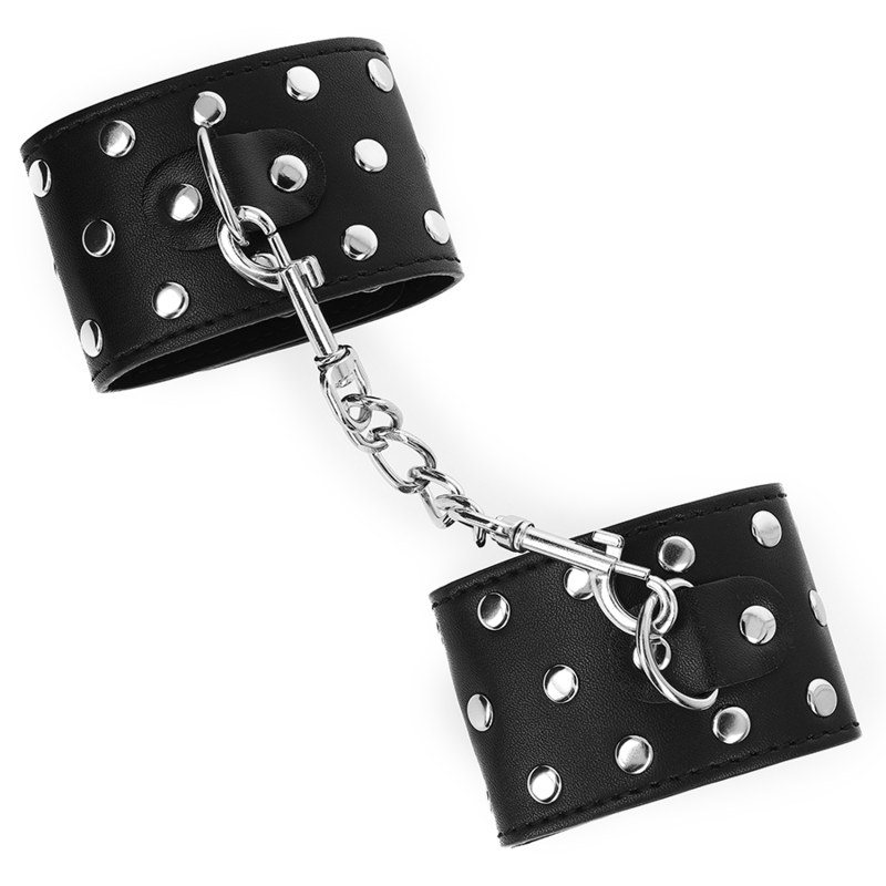 Fesselset Handgelenkfesseln mit Druckverschluss Voller Nieten Schwarz Verstellbar 19 cm – Ansicht 4