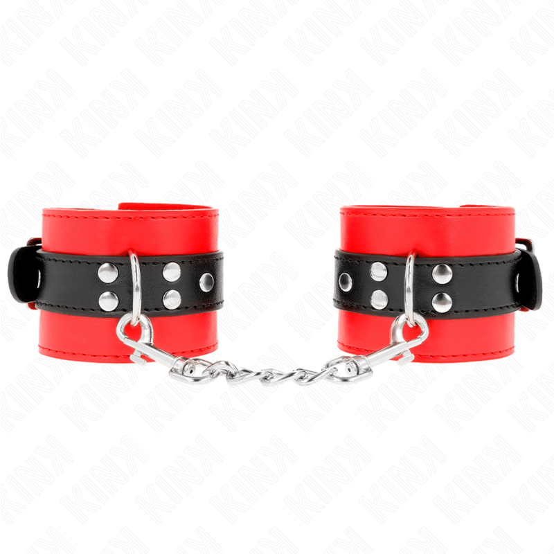 Fesselset Handgelenkfesseln Rot mit Schwarzem Gürtel Verstellbar 17 cm – Ansicht 2